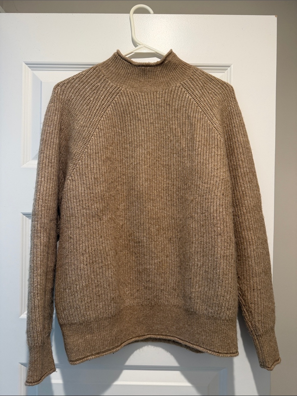 Loft Ribbed Mock Neck Sweater in Light Tan
